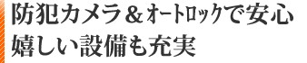 防犯カメラ＆オートロックで安心、嬉しい設備も充実